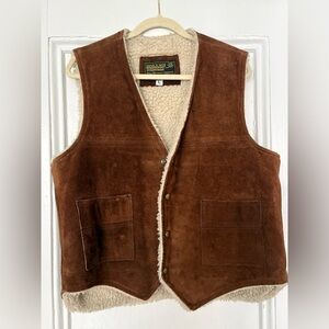 Vintage Brown Suede Vest with Faux Shearling Lining
